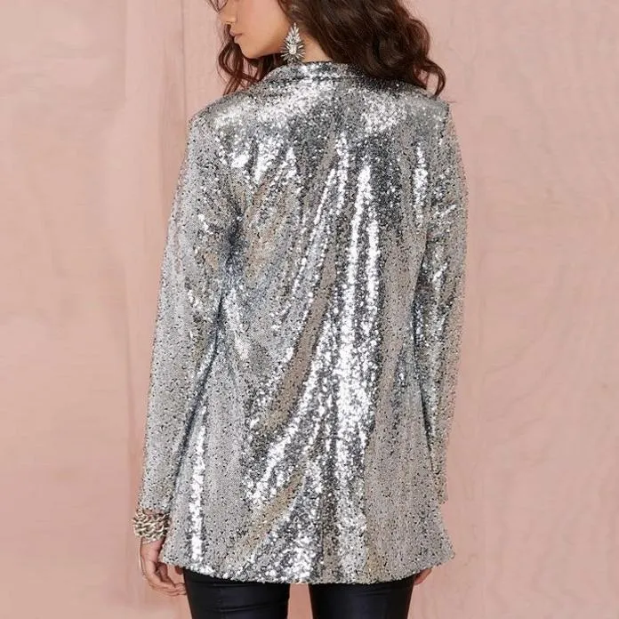 Women prom sequin fashion slim fit long sleeve top coats