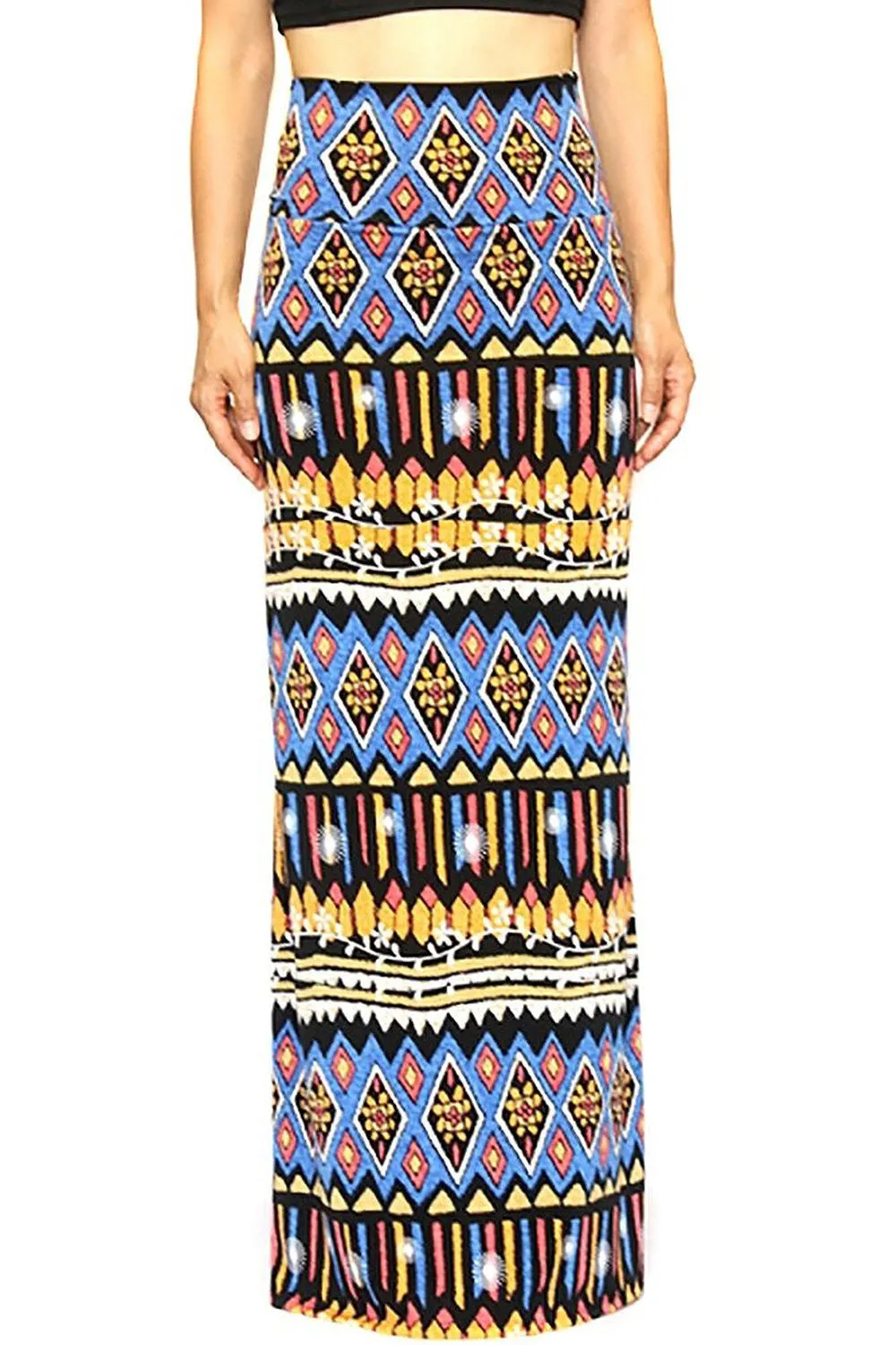 Womens Blue Multi Aztec Funky High Waist Maxi Skirt