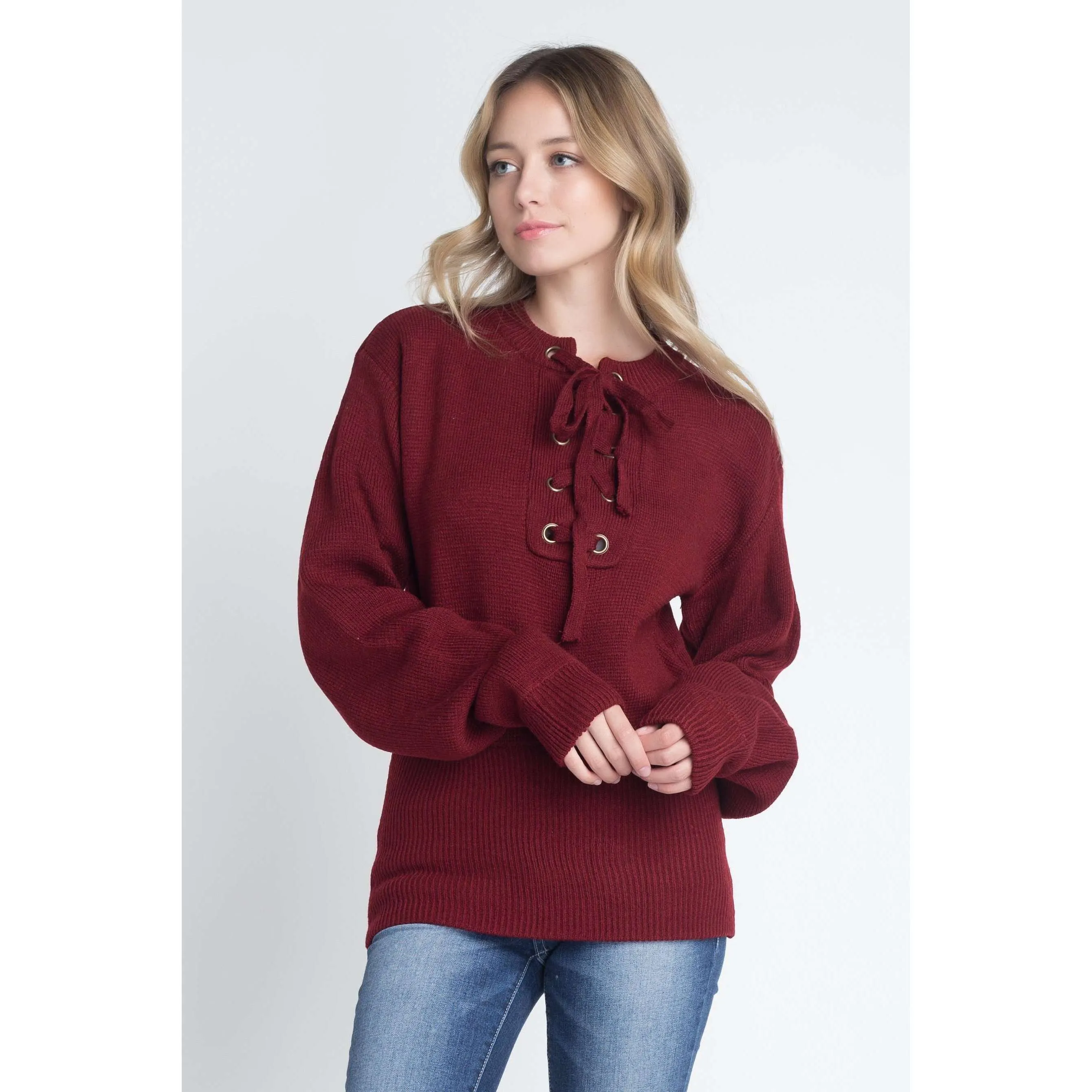 Women's Criss Cross Lace Up Pullover