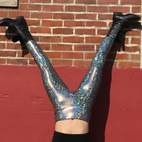 Women's Disco Silver Holographic Leggings - Dimensional Disco - Disco Ball