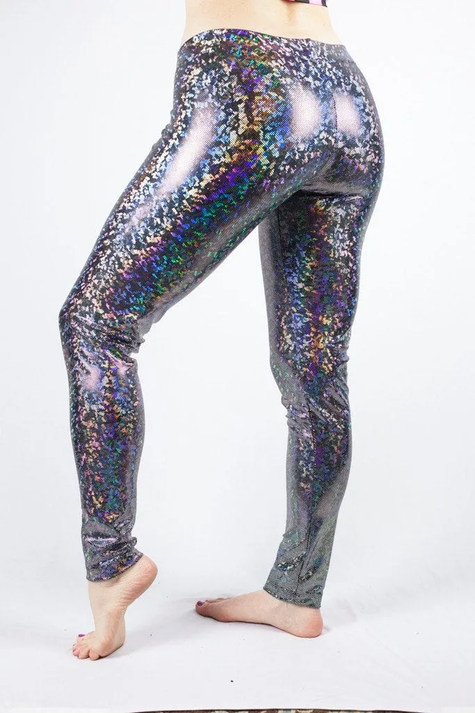 Women's Disco Silver Holographic Leggings - Dimensional Disco - Disco Ball