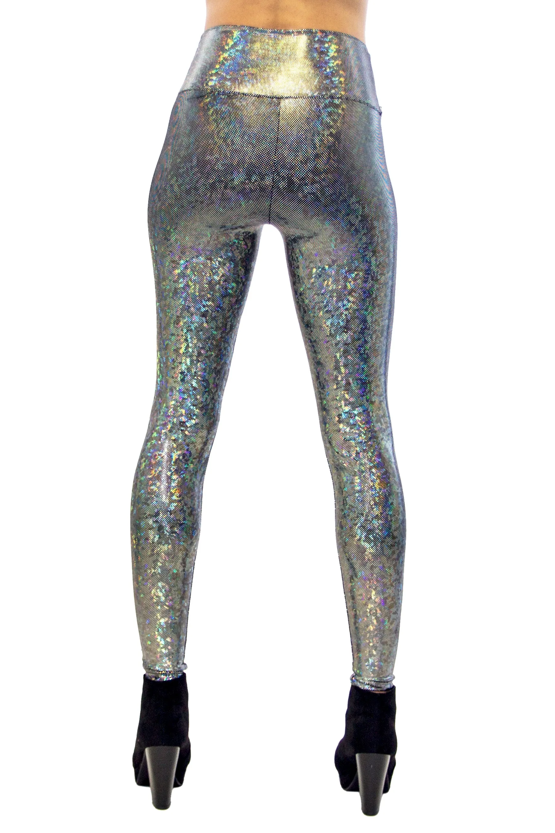 Women's Disco Silver Holographic Leggings - Dimensional Disco - Disco Ball