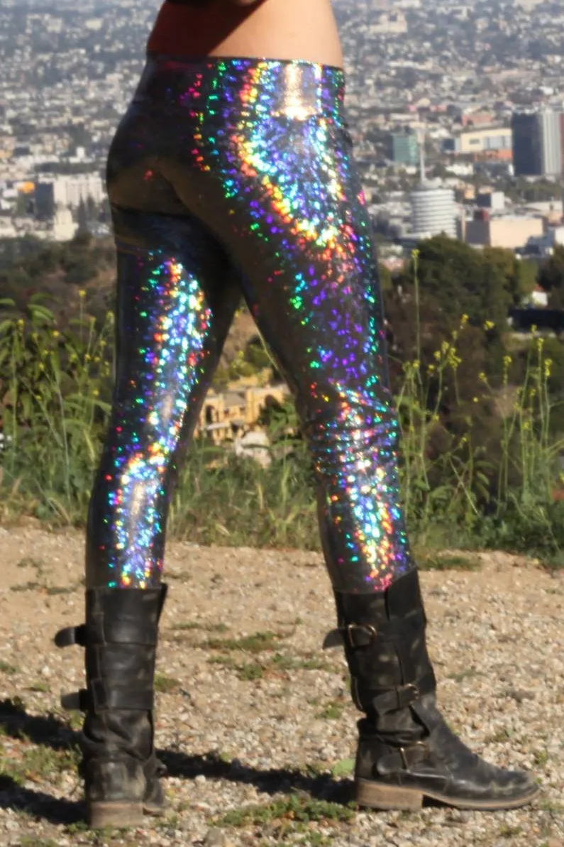 Women's Disco Silver Holographic Leggings - Dimensional Disco - Disco Ball