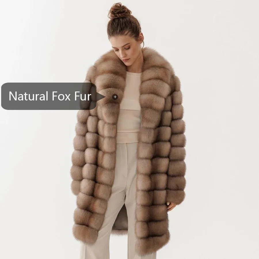 Women's Luxury Natural Fox Fur Long Coat