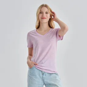 Women’s Merino 170g V-Neck  Short Sleeve T-Shirt Pink Heather