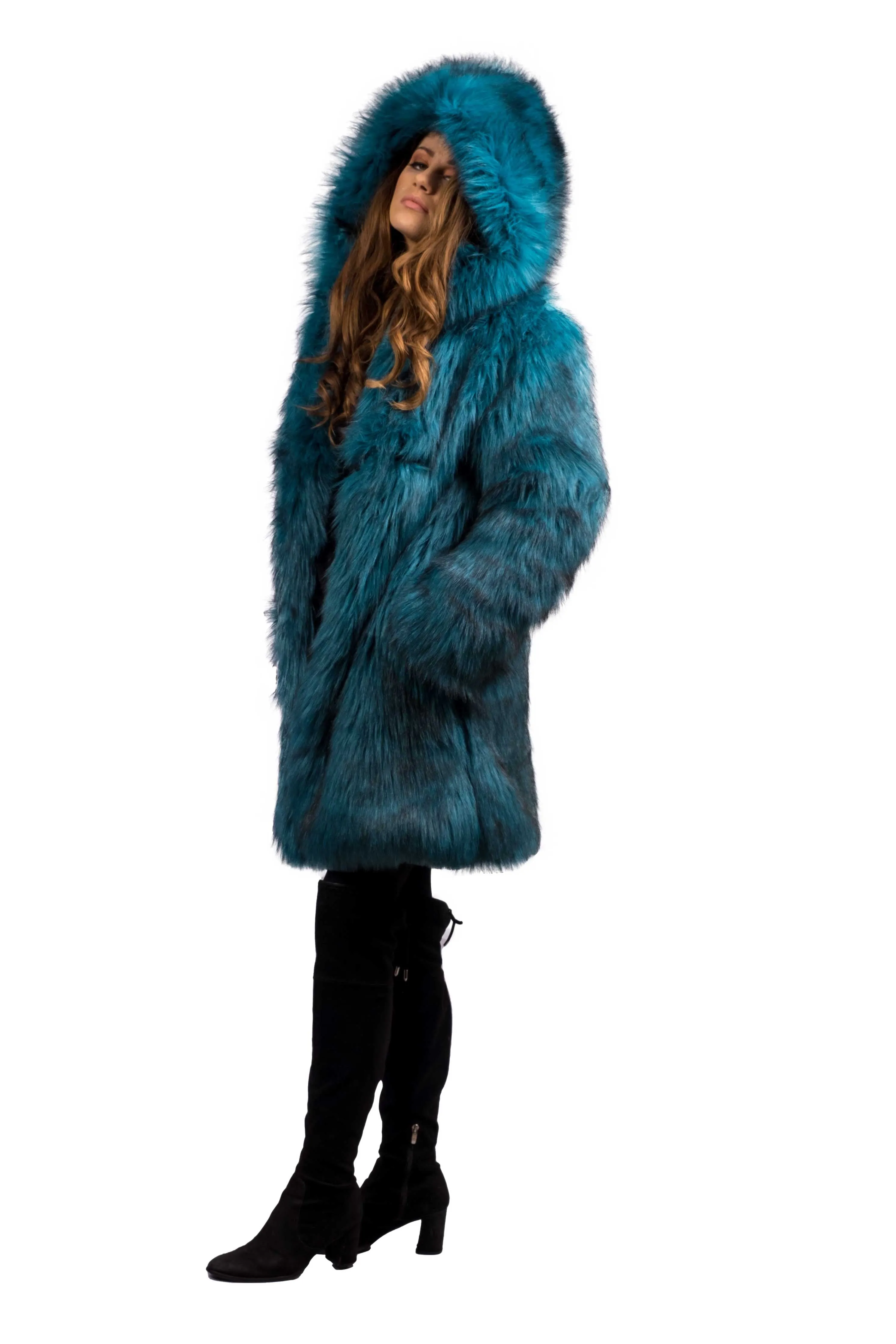 Women's Short Playa Coat in "Teal Ostrich"