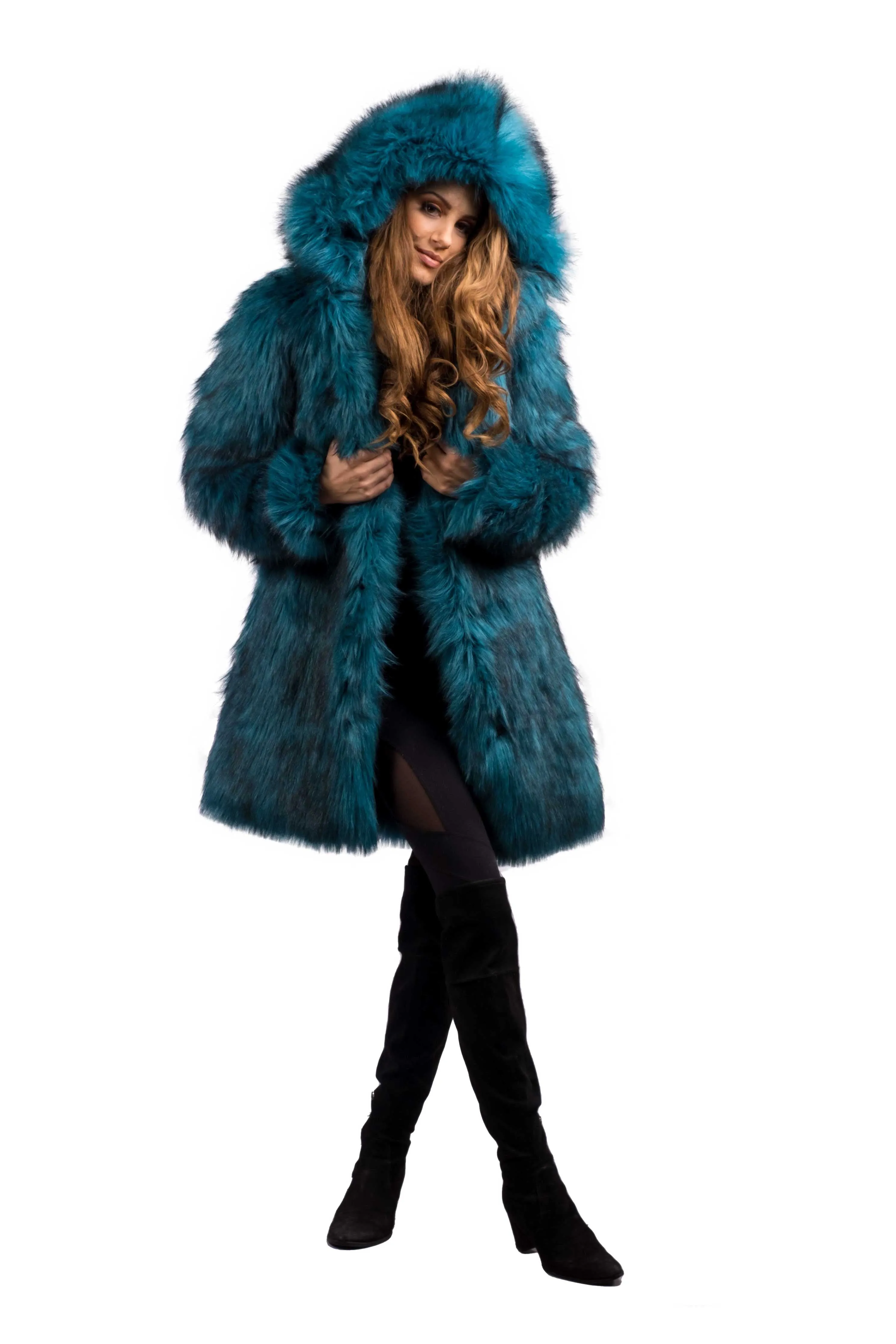 Women's Short Playa Coat in "Teal Ostrich"