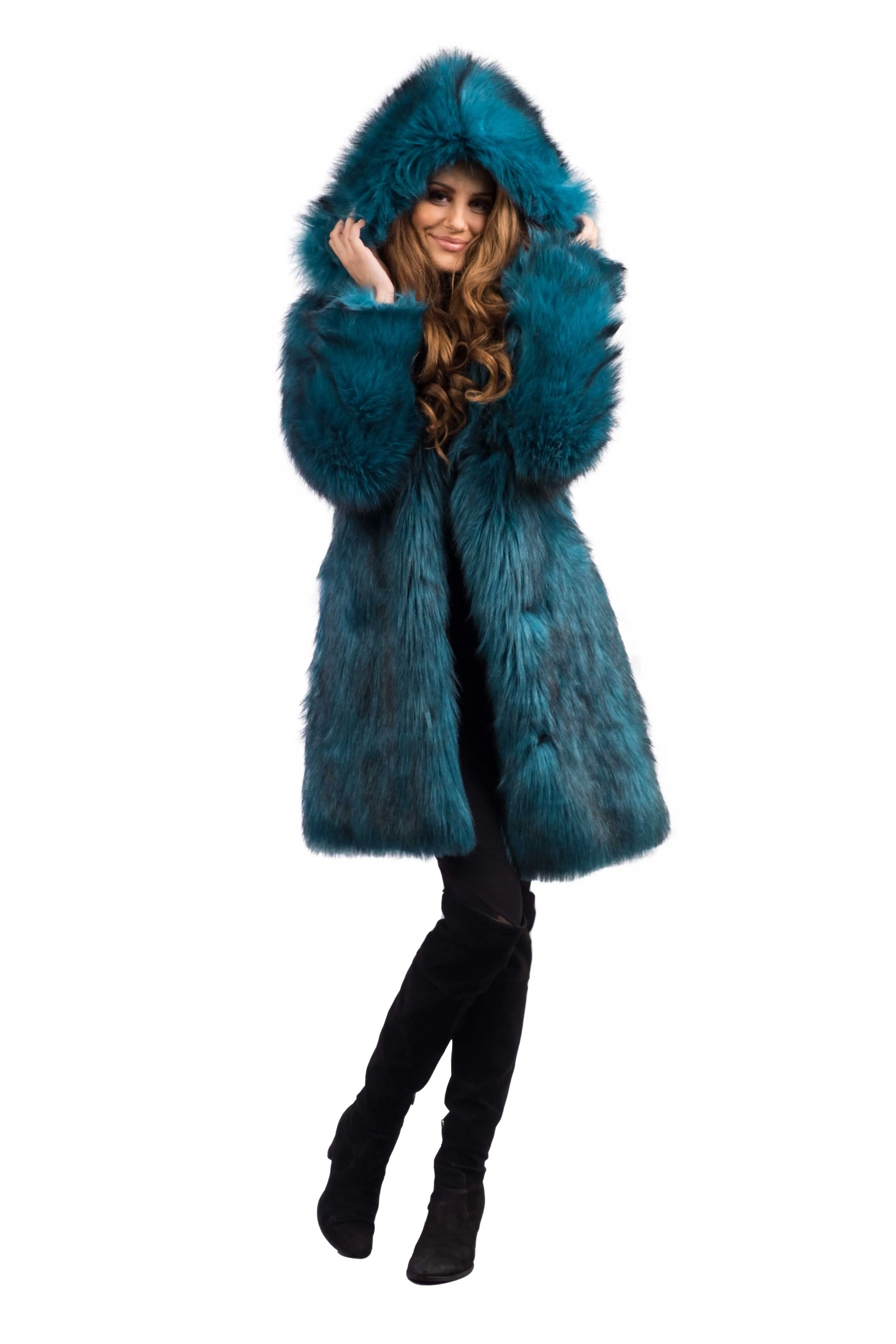 Women's Short Playa Coat in "Teal Ostrich"