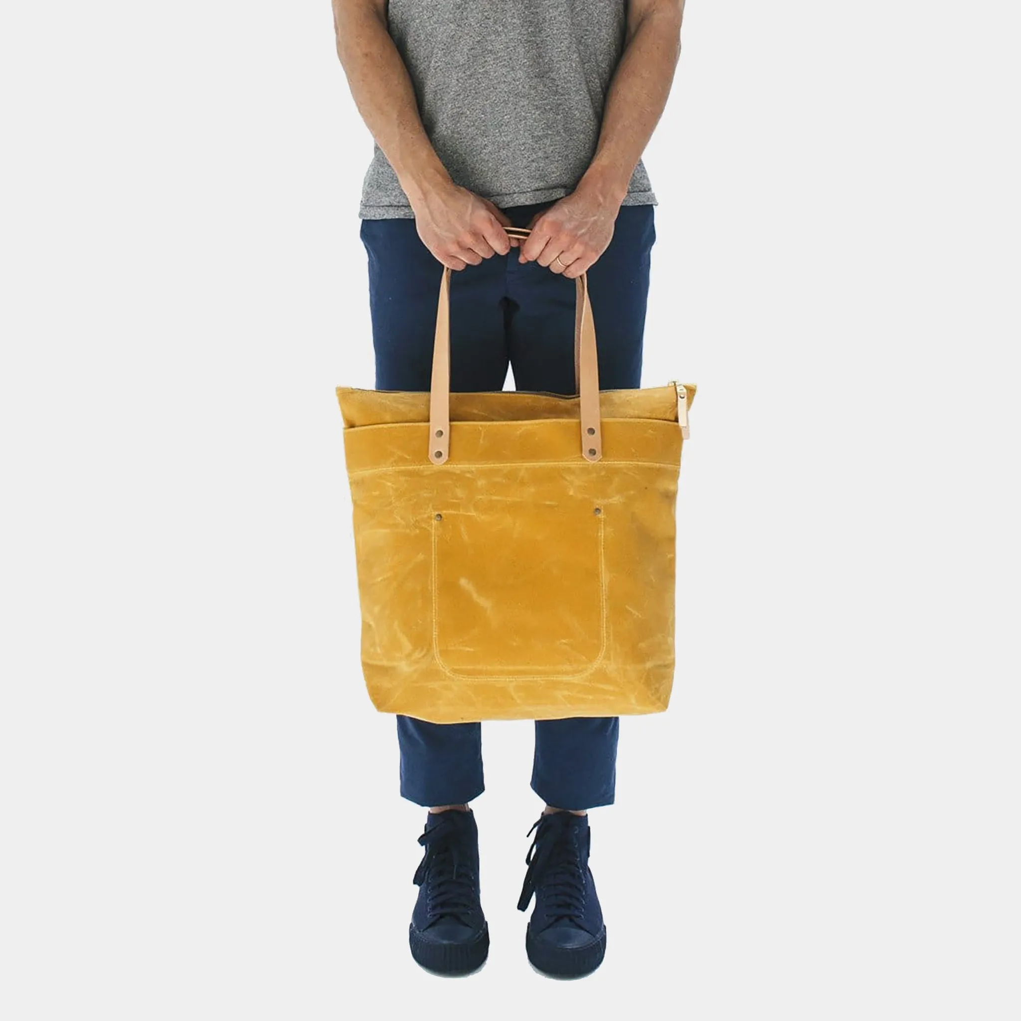 Zipper Waxed Canvas Tote Bag